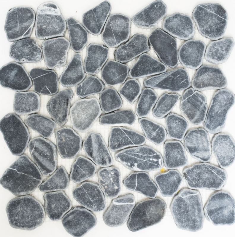 Mosaic tile river pebble stone pebble cut black MOS30-0302_f