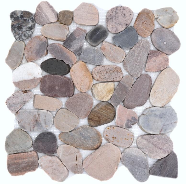 Mosaic tile river pebble stone pebble pebble cut beige gray red MOS30-0204_f
