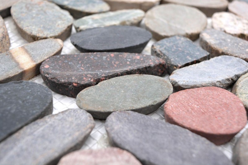 Mosaic tile river pebble stone pebble cut white-yellow MOS30-0104_f