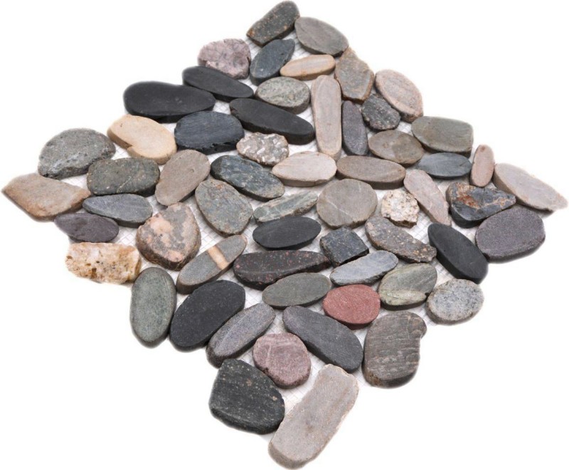 Mosaic tile river pebble stone pebble cut white-yellow MOS30-0104_f