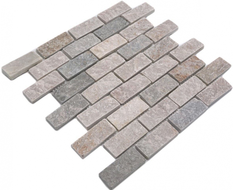 Mosaic tile quartzite natural stone brick quartzite kitchen splashback beige gray MOS36-0208_f