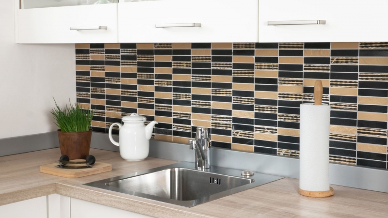 Mosaic tile marble natural stone rectangle stone carving gold black MOS40-STN79_f