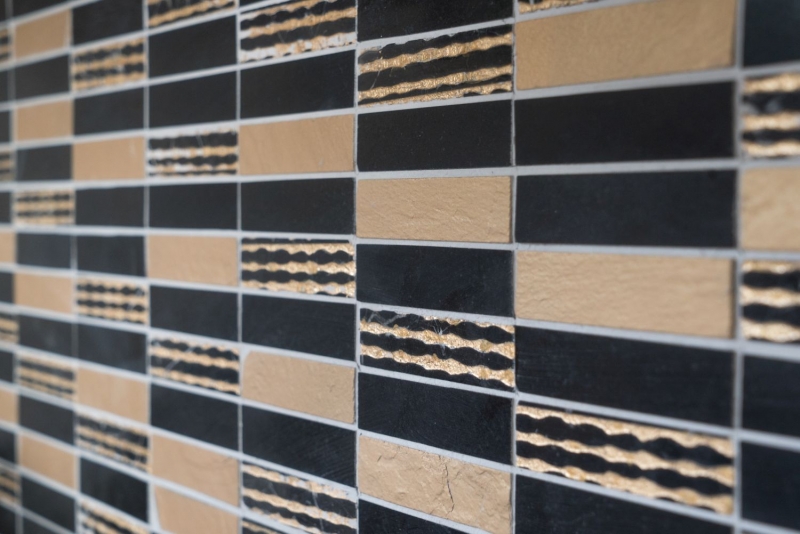 Mosaic tile marble natural stone rectangle stone carving gold black MOS40-STN79_f