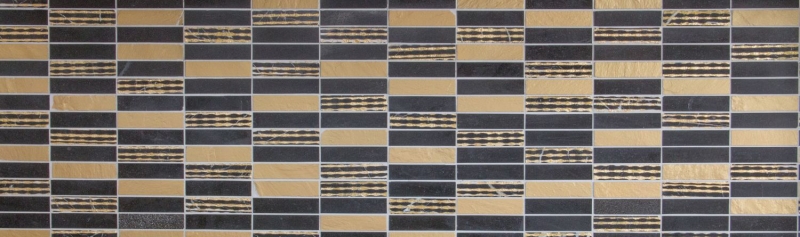 Mosaic tile marble natural stone rectangle stone carving gold black MOS40-STN79_f