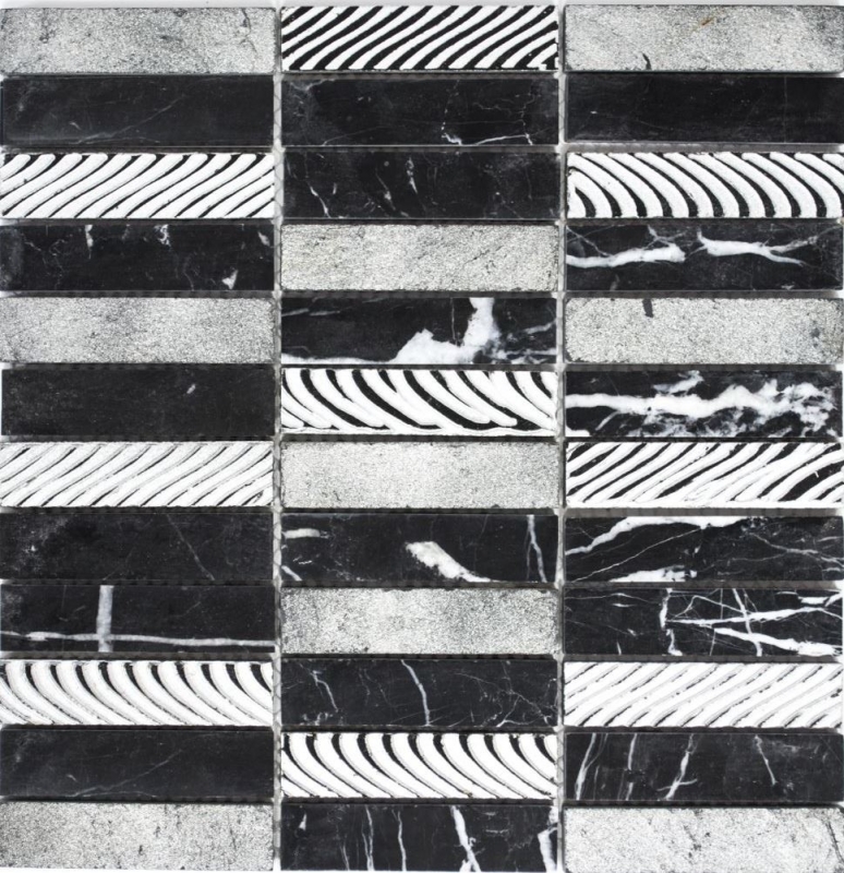 Mosaic tile marble natural stone rectangle stone carving silver black MOS40-STN89_f