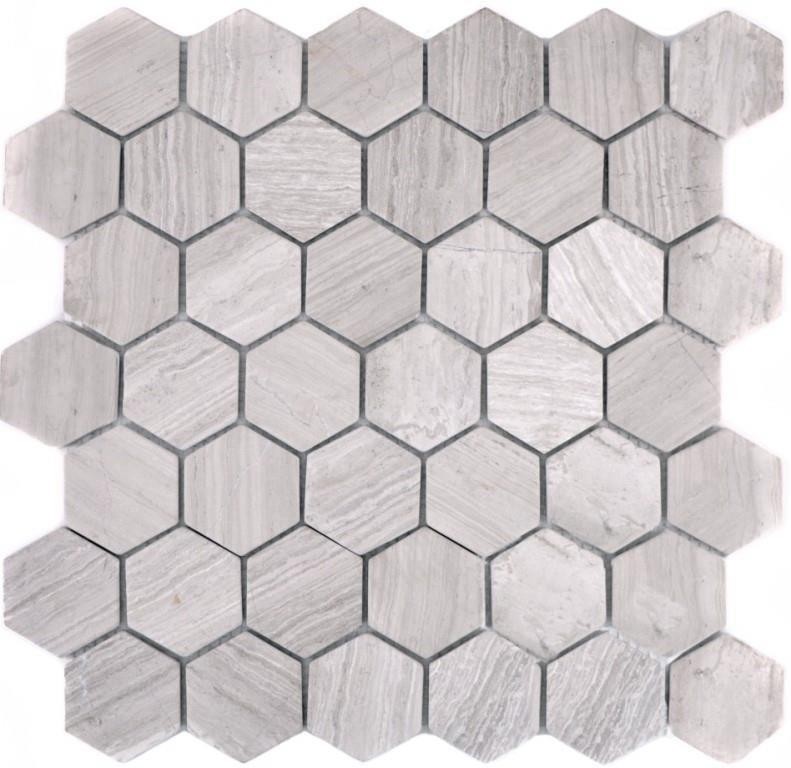 Mosaic tile marble natural stone hexagon marble gray stripes MOS44-1205_f