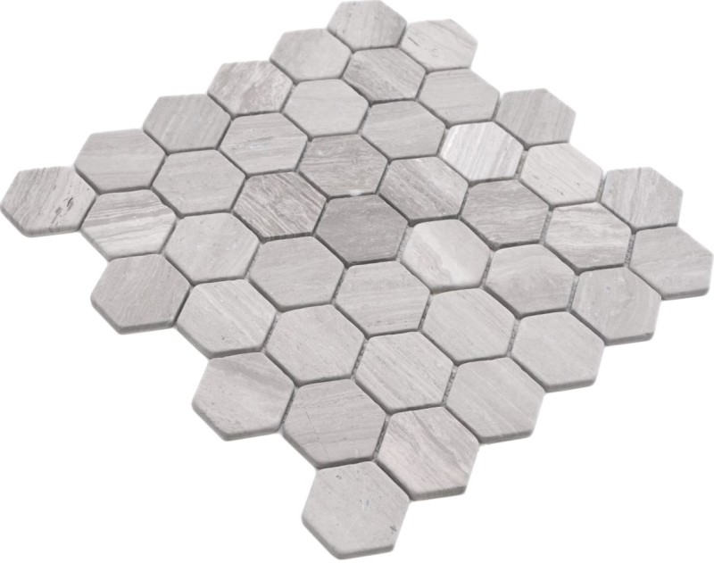 Mosaic tile marble natural stone hexagon marble gray stripes MOS44-1205_f