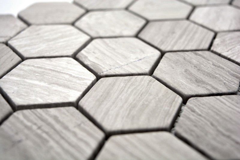 Mosaic tile marble natural stone hexagon marble gray stripes MOS44-1205_f