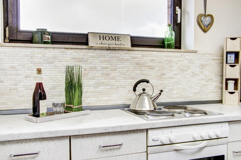 Mosaic tile Marble Natural stone white Brick Botticino Anticato Kitchen splashback MOS40-0102_f