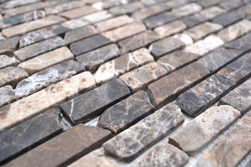 Mosaic tile marble natural stone Brick Impala brown flamed MOS40-1304_f