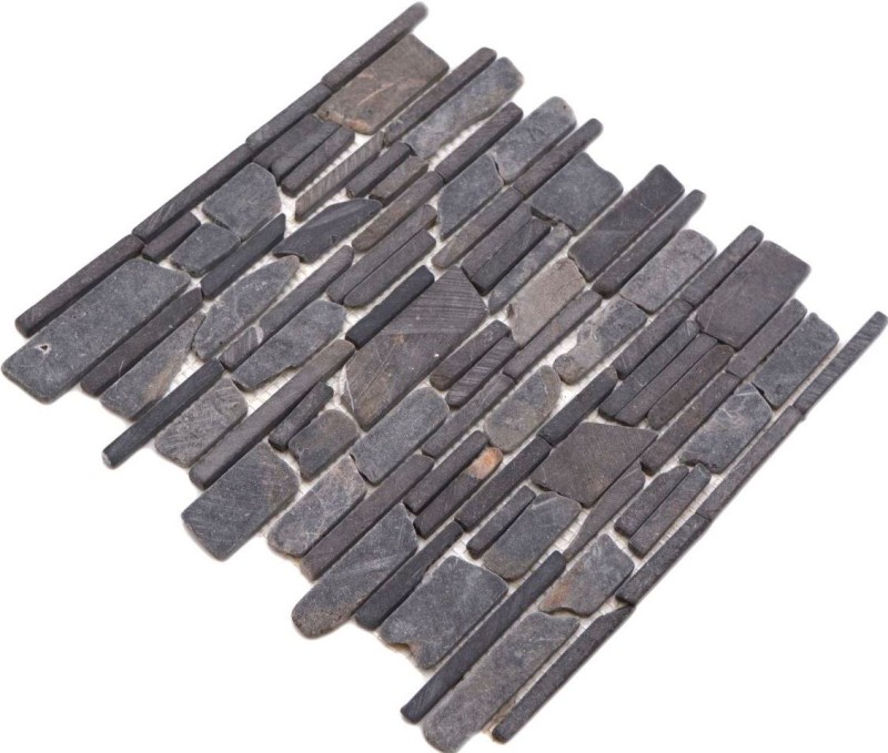 Mosaic tile marble natural stone gray anthracite brick mosaic Neromarquina MOS40-0210_f
