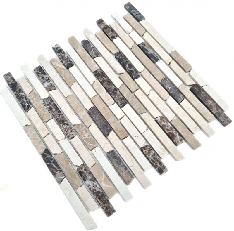Mosaic tile Marble natural stone beige brown Brick Castanao Biancone MOS40-0195_f