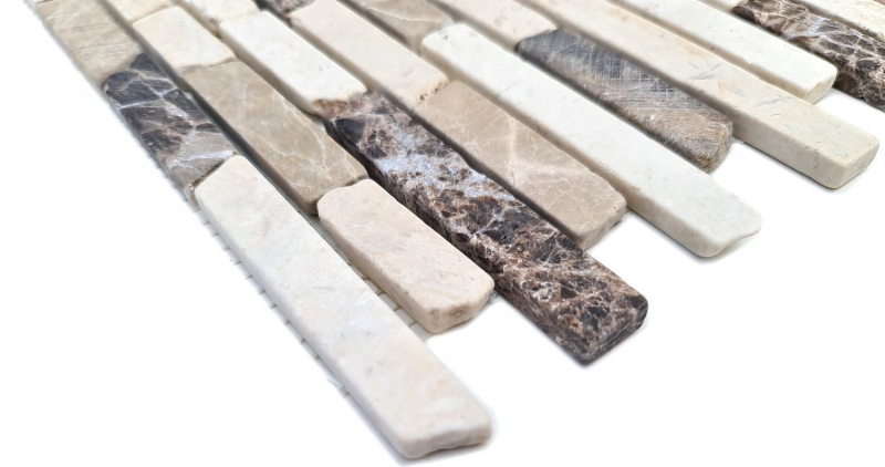 Mosaic tile Marble natural stone beige brown Brick Castanao Biancone MOS40-0195_f
