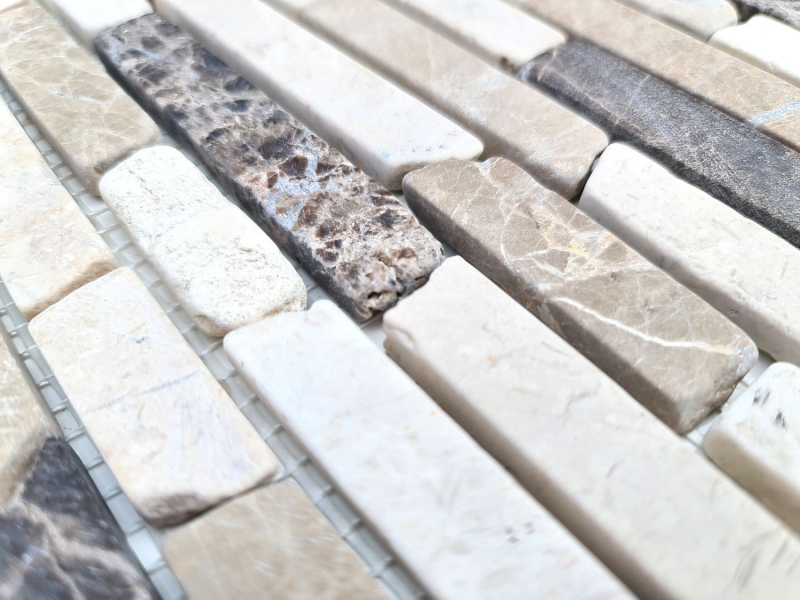 Mosaic tile Marble natural stone beige brown Brick Castanao Biancone MOS40-0195_f
