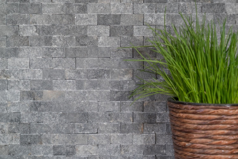 Mosaic stone wall marble natural stone anthracite gray Brick Splitface gray Marble 3D MOS40-48196_f