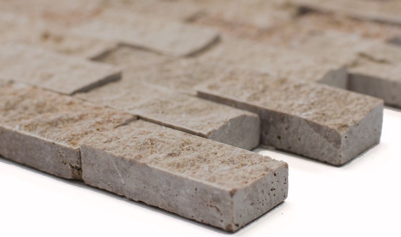 Mosaic stone wall Travertine natural stone walnut Brick Splitface Noce Travertine 3D MOS43-44248_f