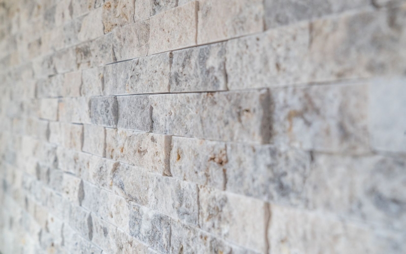 Mosaic stone wall Travertine natural stone white gray Brick Splitface silver Travertine 3D MOS43-47248_f