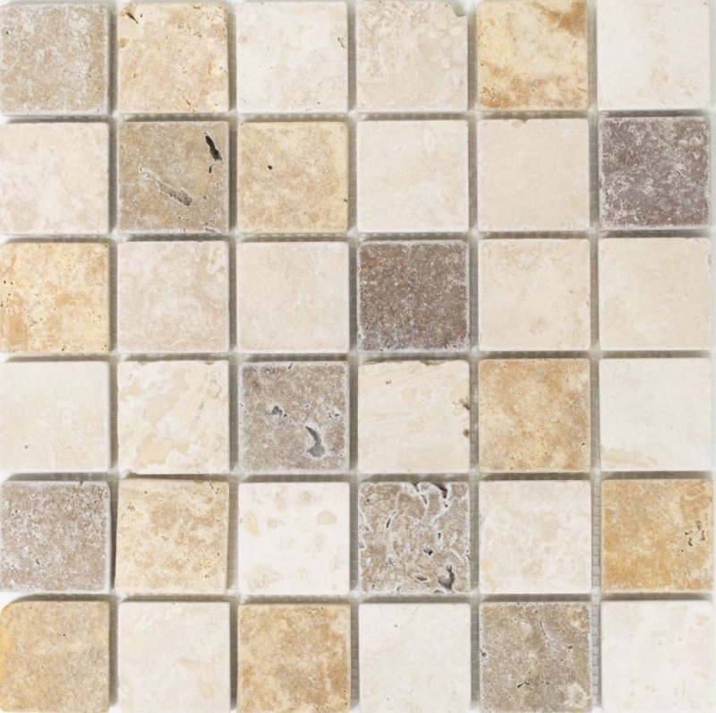 Mosaic tile travertine natural stone beige brown travertine tumbled MOS43-46685_f