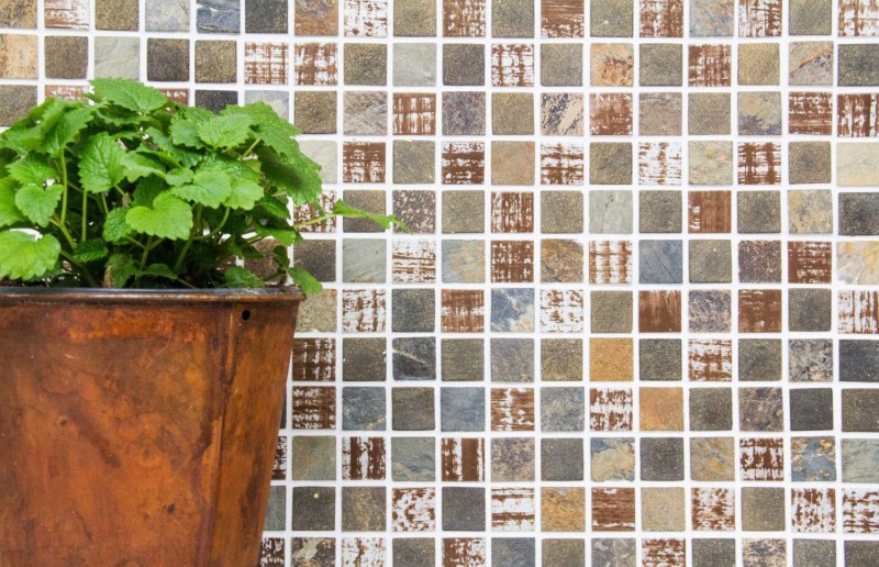 Retro vintage mosaic tile translucent beige brown gray glass mosaic Crystal stone rustic MOS82-1206_f