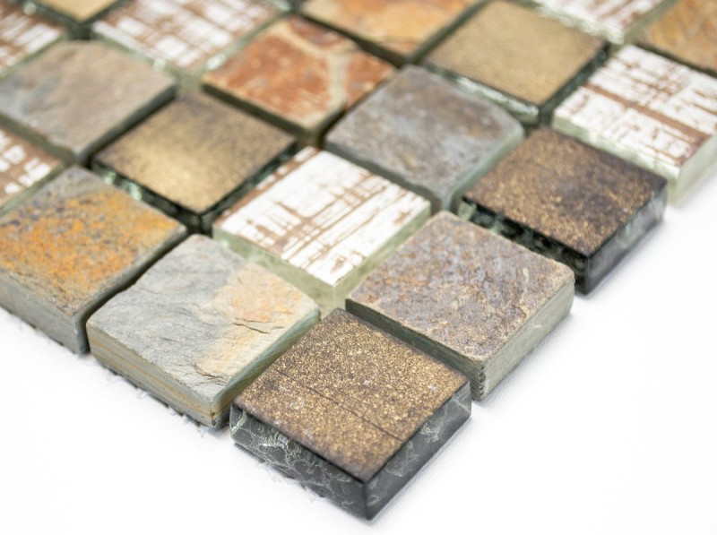 Retro vintage mosaic tile translucent beige brown gray glass mosaic Crystal stone rustic MOS82-1206_f
