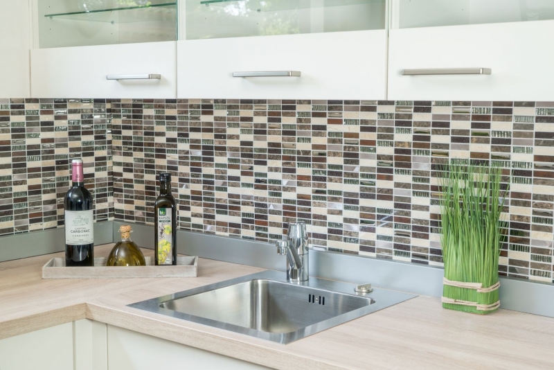 Mosaic tile translucent composite aluminum beige brown silver black rectangle glass mosaic Crystal Artificial stone Alu EP beige brown MOS87-SM48_f