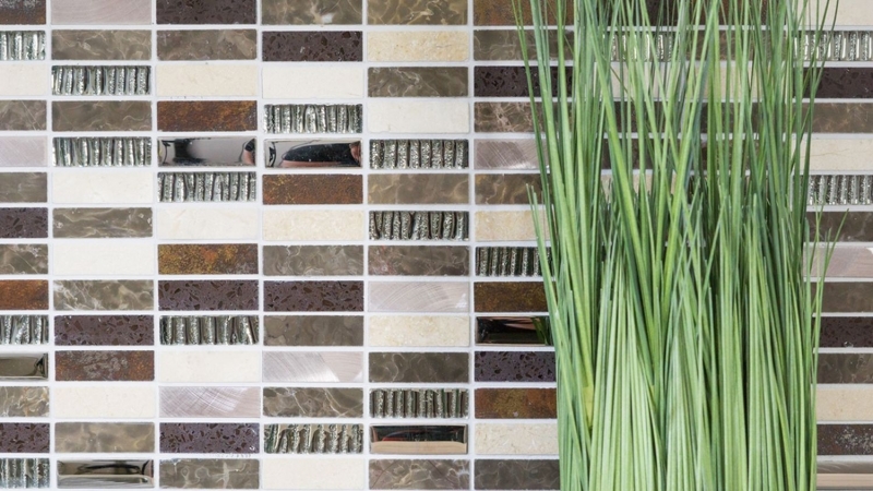 Mosaic tile translucent composite aluminum beige brown silver black rectangle glass mosaic Crystal Artificial stone Alu EP beige brown MOS87-SM48_f
