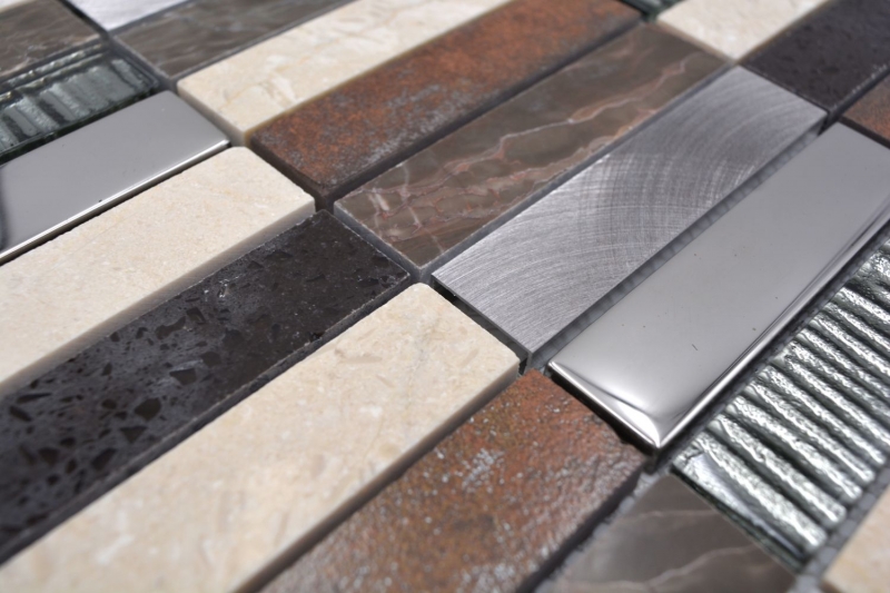 Mosaic tile translucent composite aluminum beige brown silver black rectangle glass mosaic Crystal Artificial stone Alu EP beige brown MOS87-48X_f
