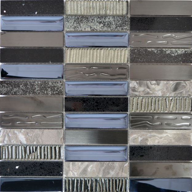 Mosaic tile translucent composite stainless steel silver gray black rectangle glass mosaic Crystal Artificial stone steel EP black MOS87-58X_f