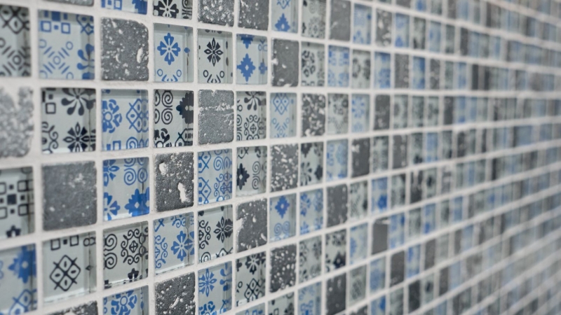 Mosaic tile Translucent blue black Glass mosaic Crystal Resin optic blue black silver MOS83-CB07_f