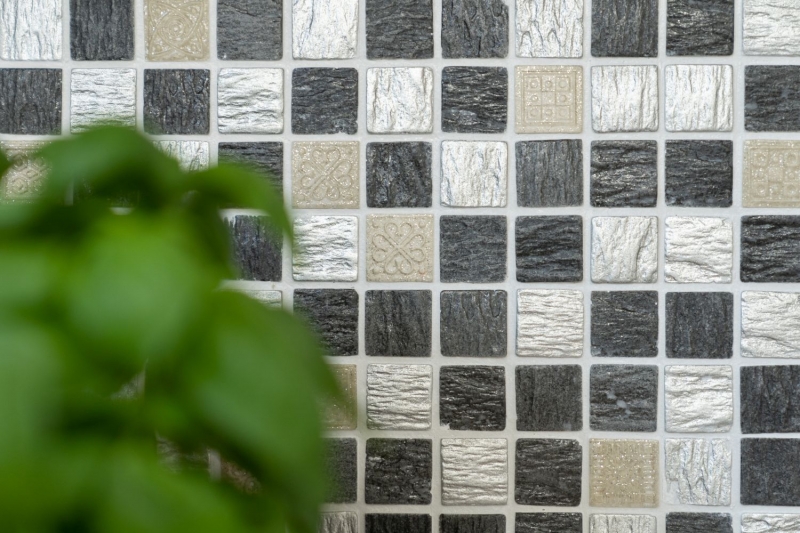 Mosaic tile Translucent gray black Glass mosaic Crystal Resin gray black silver MOS83-0226_f