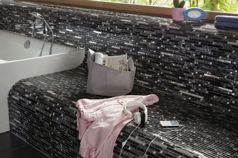 Mosaic tiles stainless steel black composite glass mosaic steel MOS86-0302_f