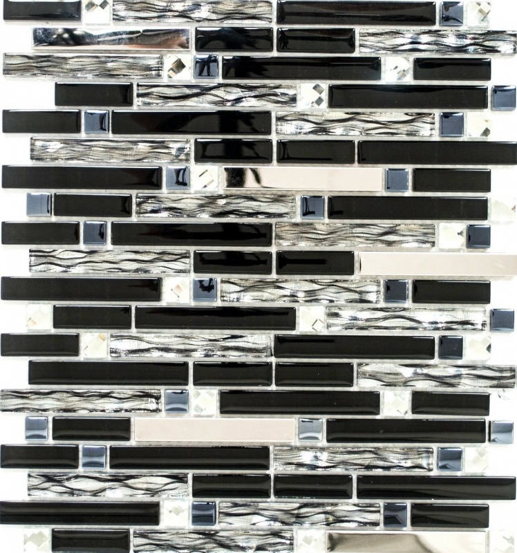 Mosaic tiles stainless steel black composite glass mosaic steel MOS86-0302_f