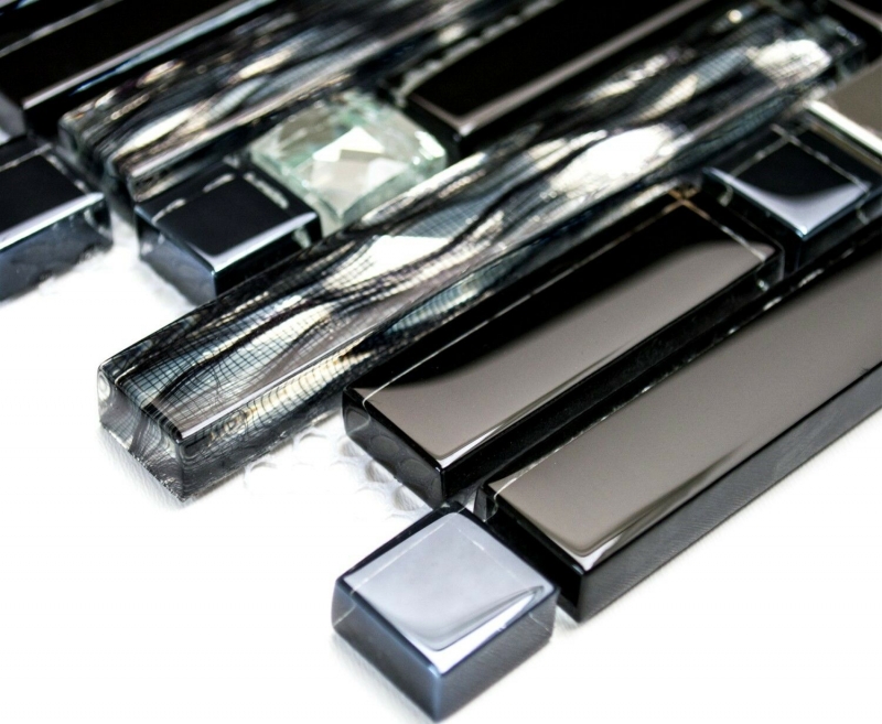 Mosaic tiles stainless steel black composite glass mosaic steel MOS86-0302_f