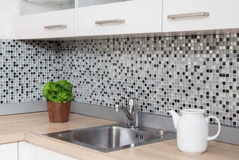 Mosaic tile Translucent stainless steel silver black Glass mosaic Crystal steel silver black MOS92-0207_f