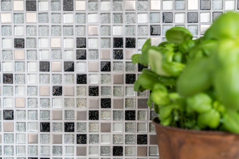 Mosaic tile Translucent stainless steel silver black Glass mosaic Crystal steel silver black MOS92-0207_f