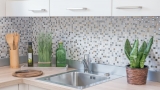 Mosaic tile kitchen splashback Translucent light gray gold Glass mosaic Crystal stone EP light gray gold MOS92-HQ12_f