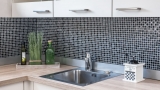 Mosaic tile kitchen splashback Translucent dark gray black Glass mosaic Crystal stone Relief dark gray black MOS83-HQ19_f