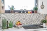 Mosaic tile kitchen splashback Translucent gold beige Glass mosaic Crystal stone gold beige texture MOS83-CR27_f