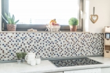 Mosaic tile kitchen splashback translucent gray glass mosaic Crystal stone design quartzite gray MOS83-CR37_f