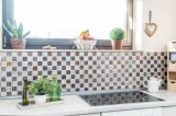 Mosaic tile kitchen splashback translucent gray glass mosaic Crystal stone design quartzite gray MOS88-CR73_f