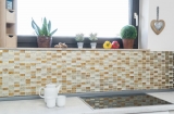 Mosaic tile kitchen splashback Translucent gold Rectangle glass mosaic Crystal stone Retro gold MOS83-CRS4_f