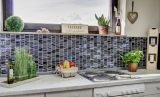 Mosaic tile kitchen splashback translucent black ladder glass mosaic Crystal stone EP black MOS87-0107_f