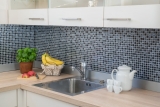Mosaic tile kitchen splashback translucent gray black glass mosaic Crystal stone gray black MOS92-0302_f