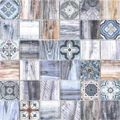 Glass mosaic mix blue mosaic tile wall tile backsplash kitchen wood look bathroom MOS160-w400_f