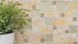 Hand-patterned mosaic tile Tile backsplash Translucent amber gold Combination glass mosaic Crystal stone Onyx Elegance gold MOS88-MC649_m