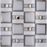 Glass mosaic mosaic tile white silver glossy wall kitchen bathroom shower MOS88-SQ98