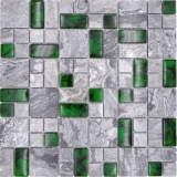 Natural stone glass mosaic gray with green glossy wall floor kitchen bathroom shower - MOS88-0405_f