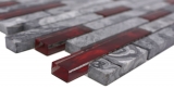 Hand pattern natural stone glass mosaic gray with red glossy wall kitchen bathroom shower - MOS87-0409_m