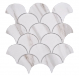 Ceramic mosaic fan Calacatta fish scales white gray-brown matt MOS13-FS112