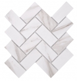 Ceramic mosaic tile herringbone Calacatta white gray-brown matt MOS24-1112